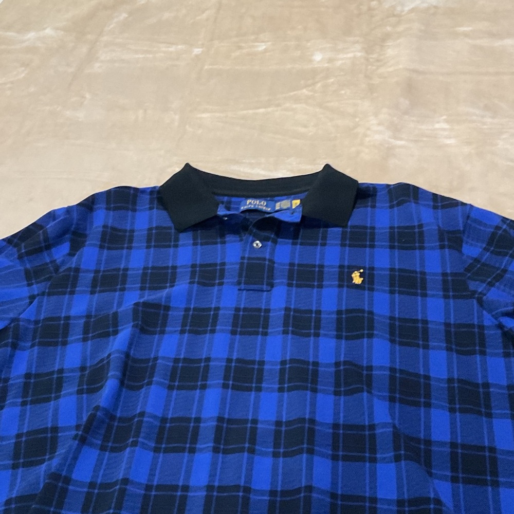 Polo by Ralph Lauren Men's Black and Blue Checkered Polo